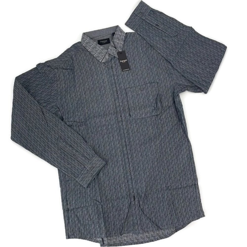 Fremont Tnopayne Gray Pocket Shirt Flower Jacquard Men's Large